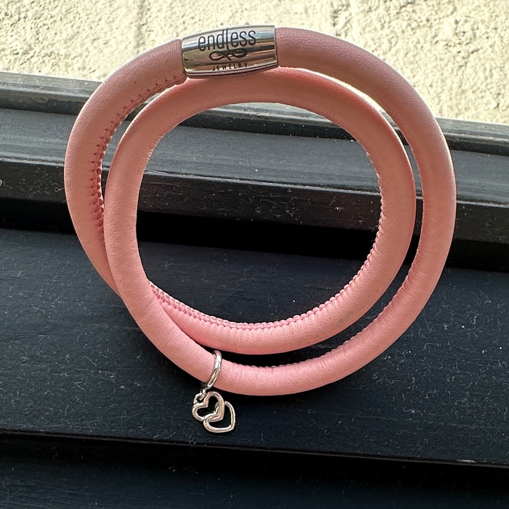 Endless Jewelry Pink Real Leather Bracelet/Necklace with Sterling Silver Pendant